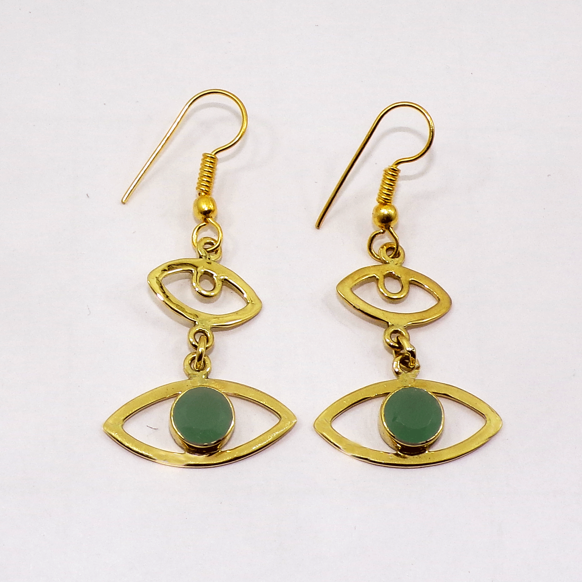 Green Onyx Cut Earring K - JBE999 New Collection Cab Round Shape 18ct Gold Plating Plain Earring